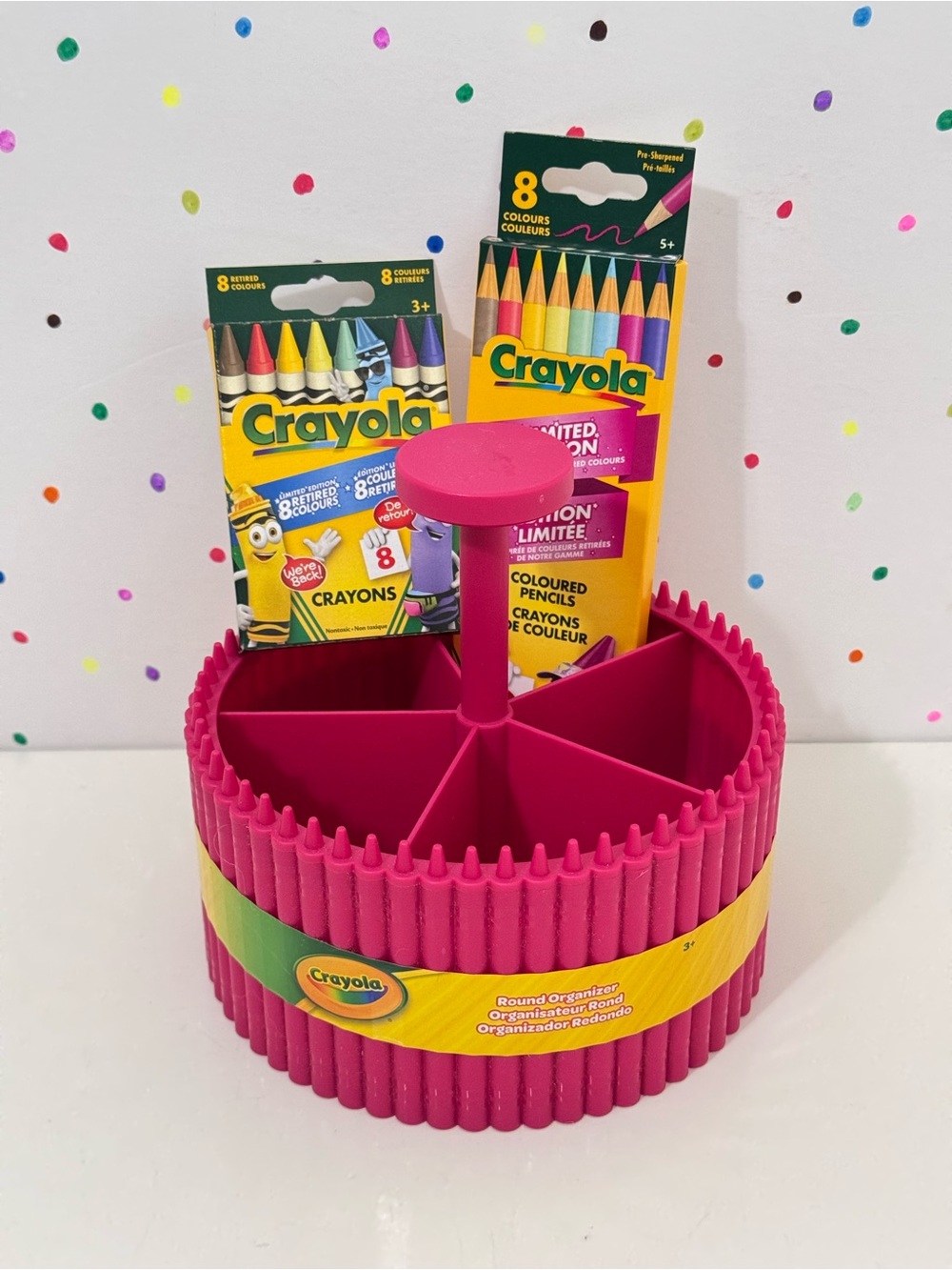 Crayola Crayon Pink Caddy & Retired Coloured Pencils and Crayons